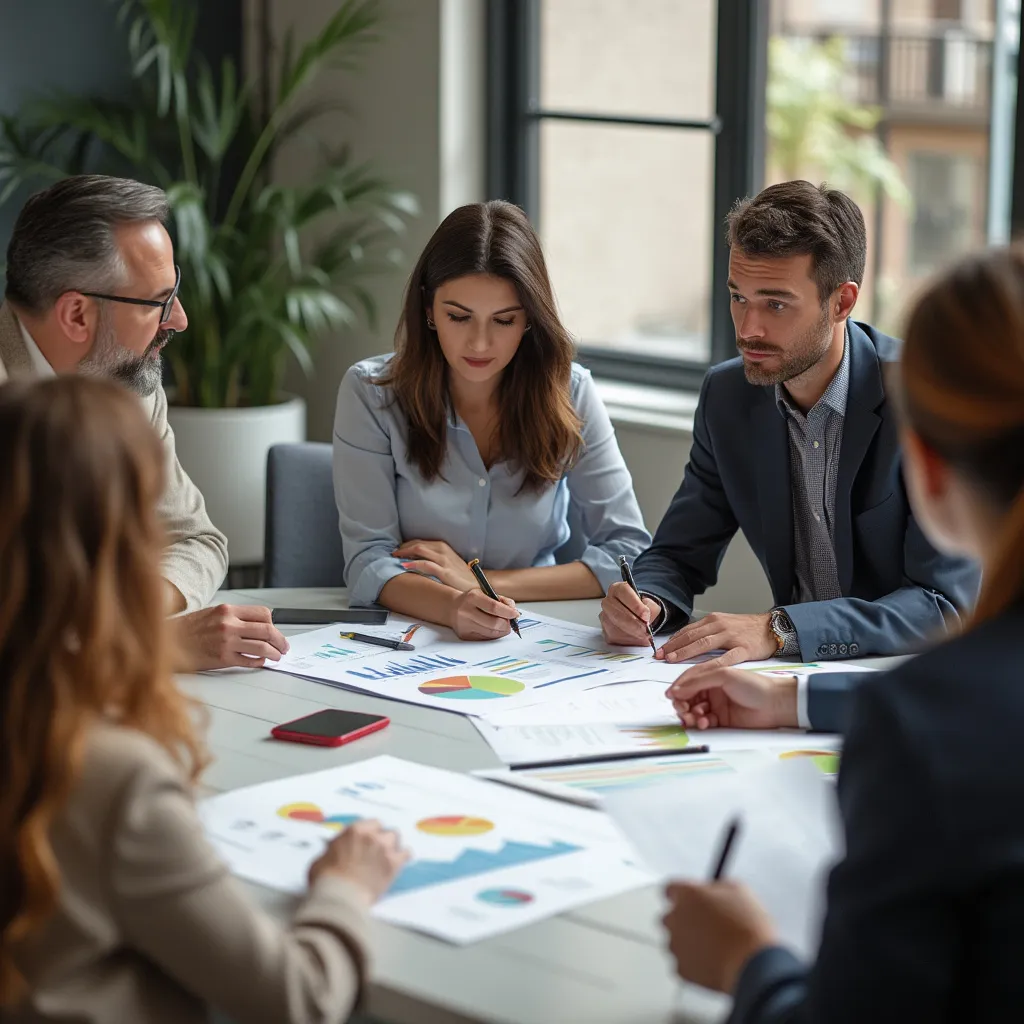 Equipo de consultores en reunión estratégica
